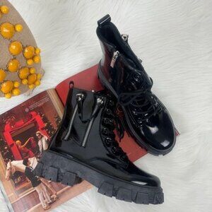 Women's Cape Robbin Lug Soles Faux Patent Leather Trenton Combat Boots